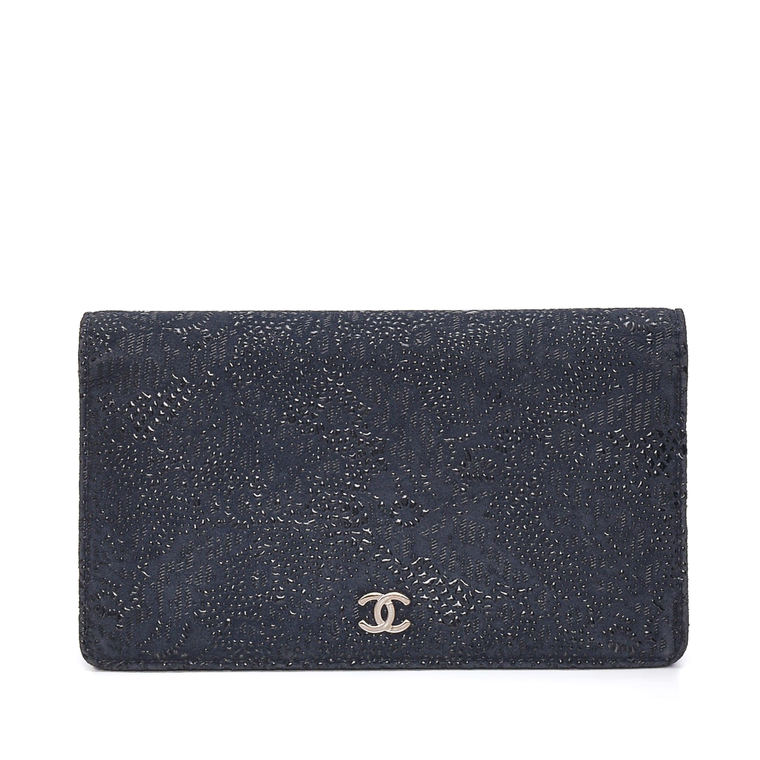 Chanel - Navy Blue Suede Shıny CC Wallet